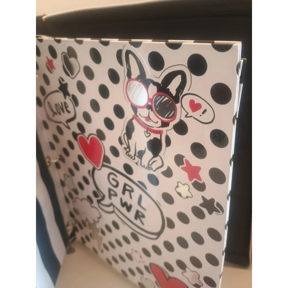 Justice French Bulldog Love Girl Power Polka Dot - Zip 3 Ring Binder & 2 Folders